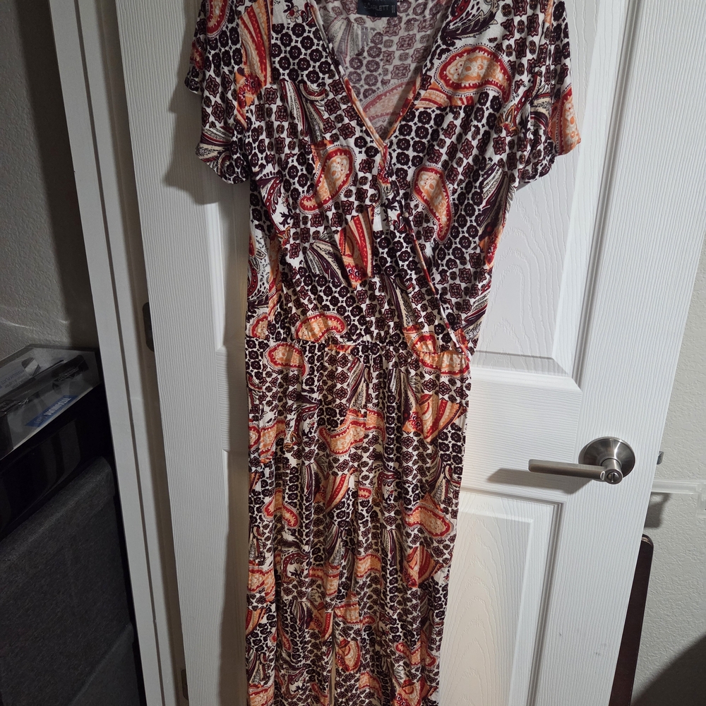 Scarlett Women's Multicolor Patterned Wrap Elastic Waist Jumpsuit Size L